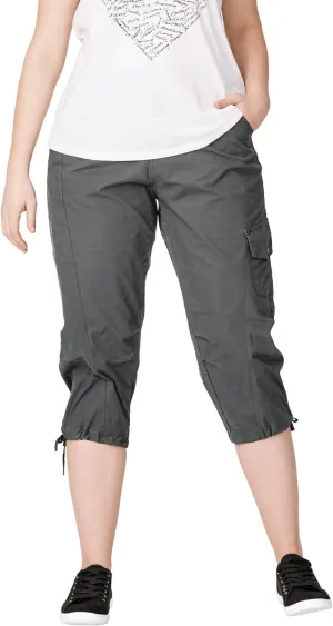 ellos Women's Plus Size Stretch Cargo Capris Front and Side Pockets Casual Cropped Pants