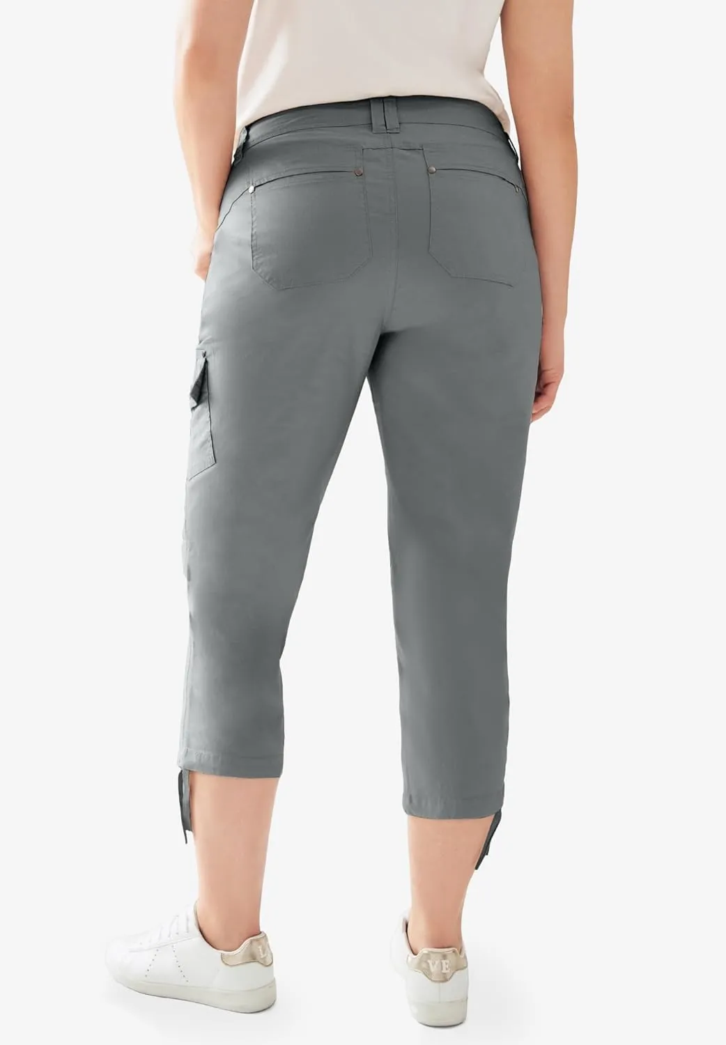 ellos Women's Plus Size Stretch Cargo Capris Front and Side Pockets Casual Cropped Pants