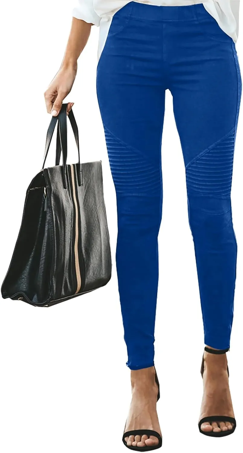 eoeioa Plus Size Leggings with Pockets for Women High Waisted Stretch Skinny Zipper Cropped Pencil Pants Stripe Tights Pants