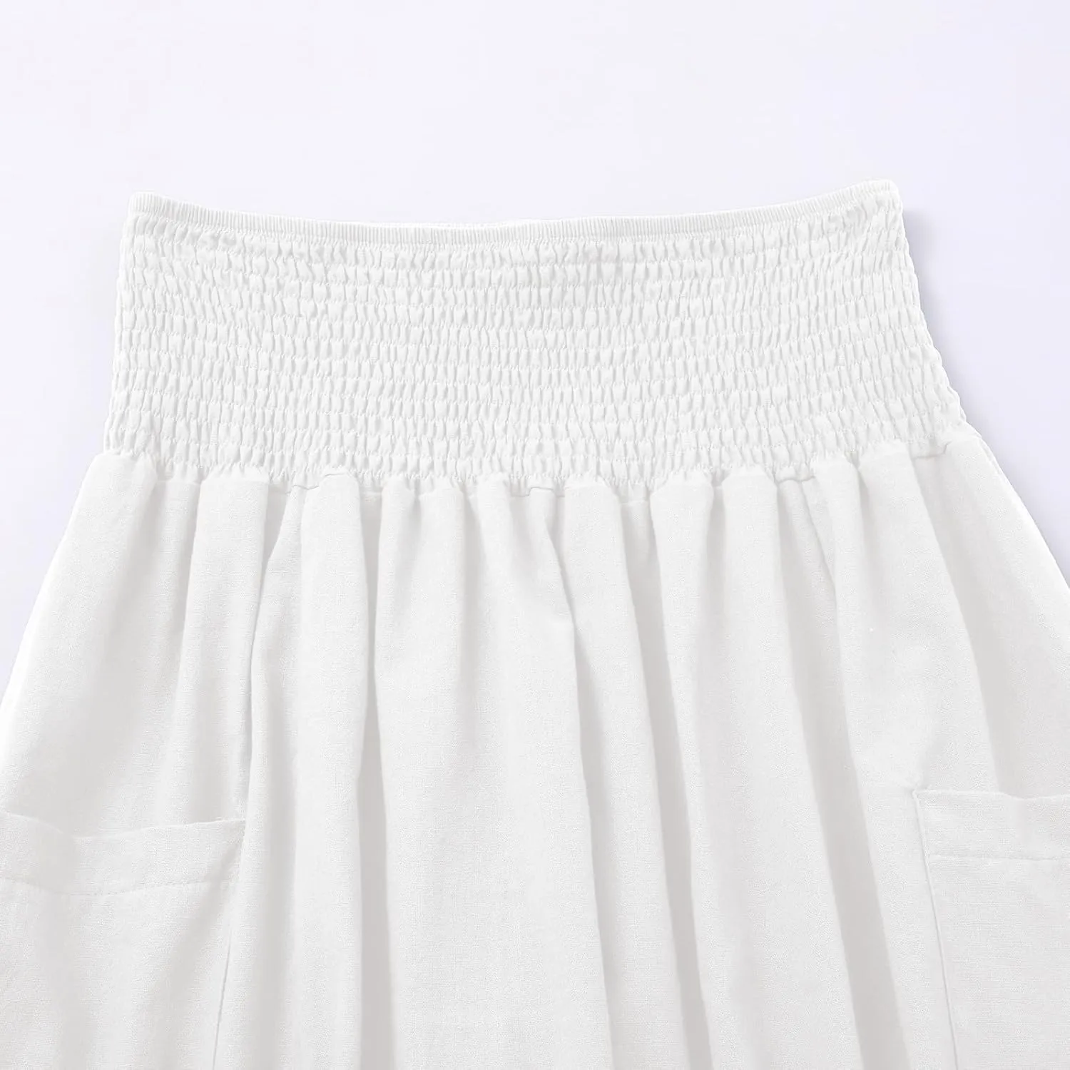 fanmpghleoo Linen Pants Women Summer Smocked Elastic High Waisted Linen Joggers with Pockets Wide Leg Yoga Boho Harem Pants