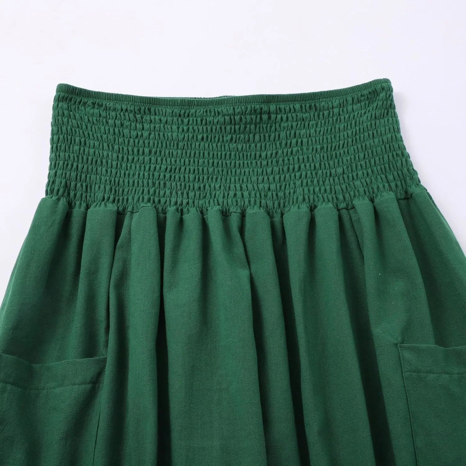 fanmpghleoo Linen Pants Women Summer Smocked Elastic High Waisted Linen Joggers with Pockets Wide Leg Yoga Boho Harem Pants