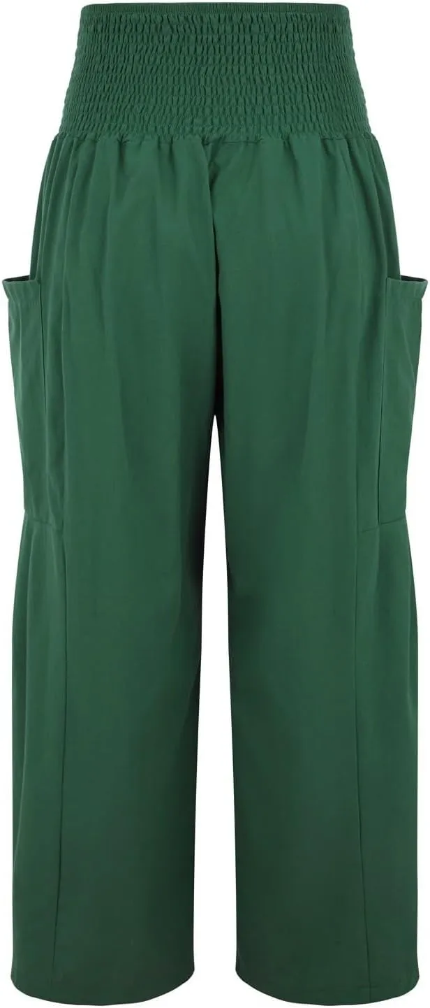 fanmpghleoo Linen Pants Women Summer Smocked Elastic High Waisted Linen Joggers with Pockets Wide Leg Yoga Boho Harem Pants