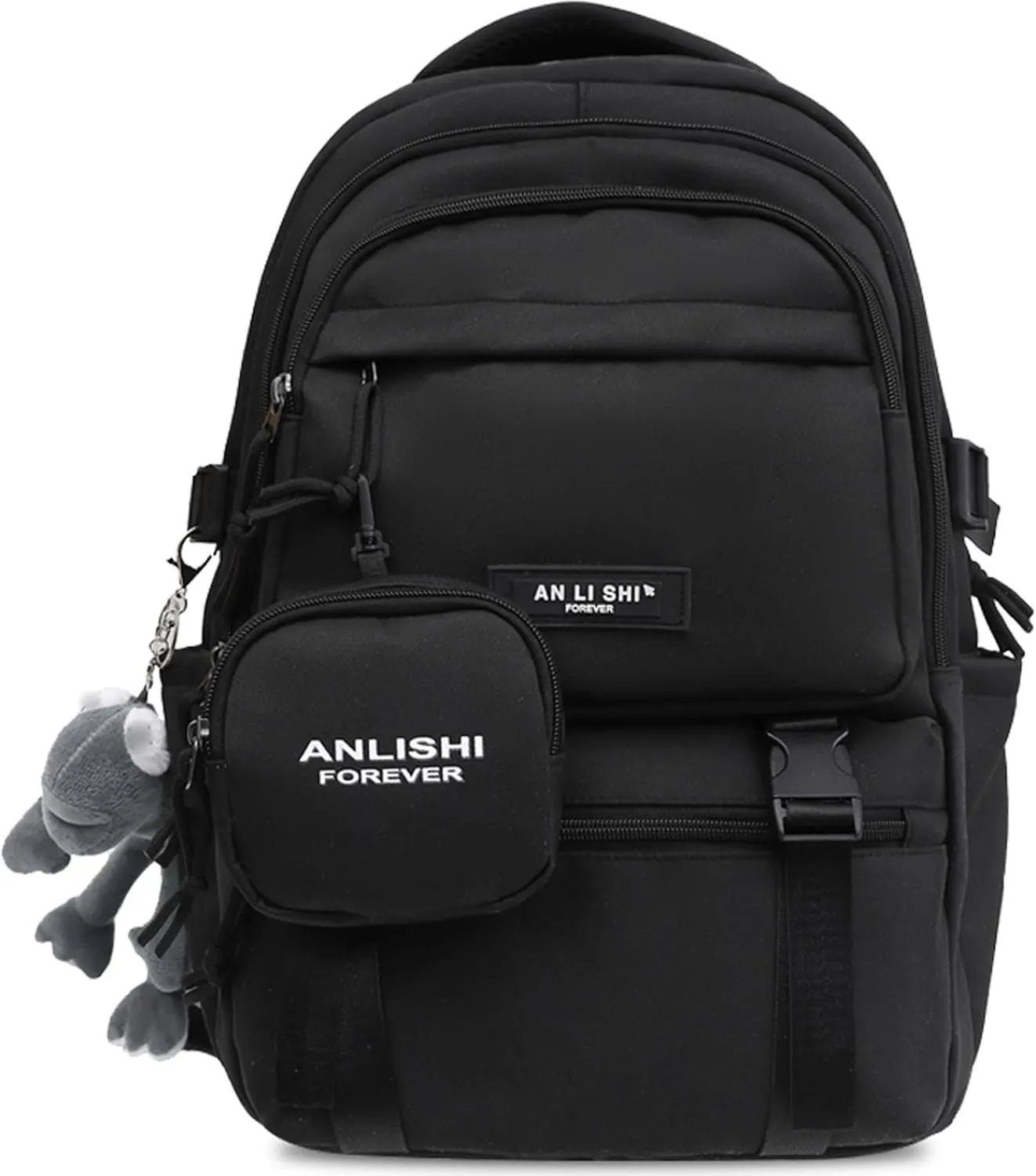 Fashion Backpack with Cute Accessory 18.1 Inch Bookbags with Pendant Laptop Bag Casual Lightweight Travel Daypacks (Black)