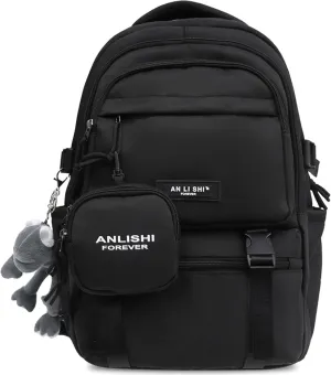 Fashion Backpack with Cute Accessory 18.1 Inch Bookbags with Pendant Laptop Bag Casual Lightweight Travel Daypacks (Black)