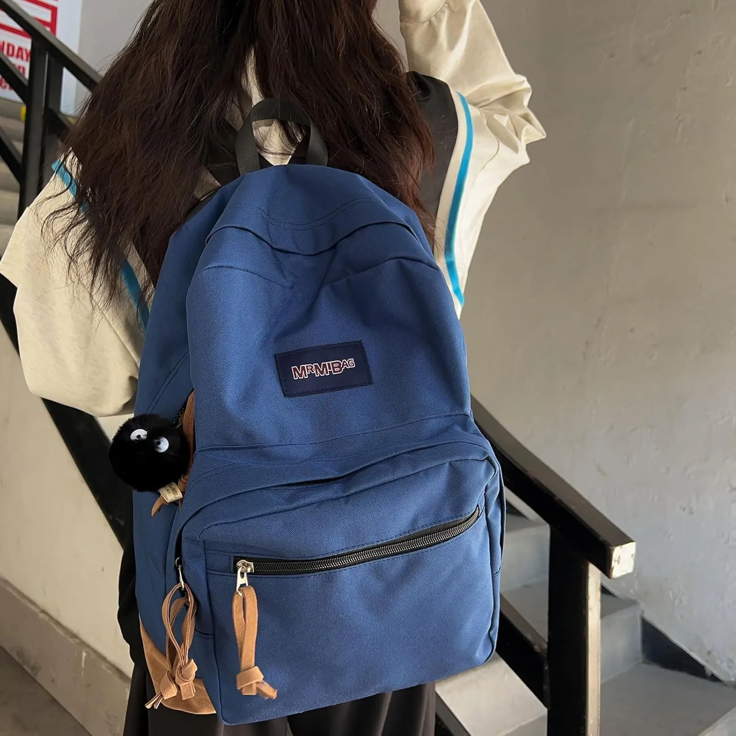 Fashion Backpack with Cute Accessory 18.1 Inch Bookbags with Pendant Laptop Bag Casual Lightweight Travel Daypacks (Blue)