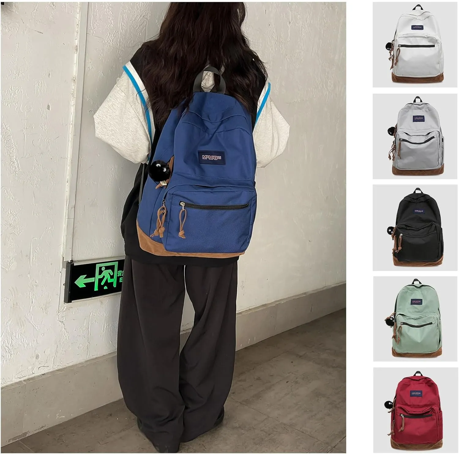 Fashion Backpack with Cute Accessory 18.1 Inch Bookbags with Pendant Laptop Bag Casual Lightweight Travel Daypacks (Blue)