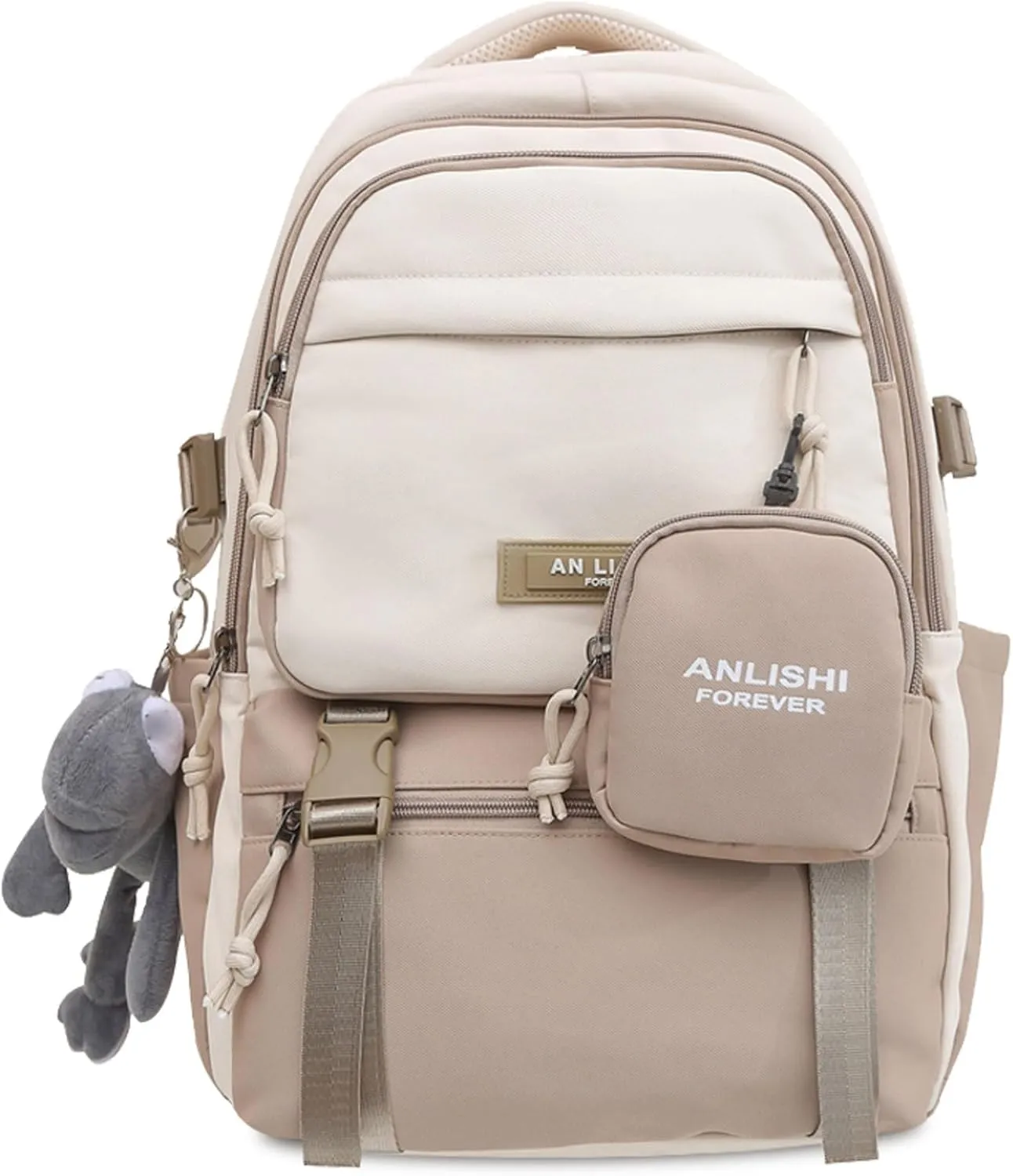 Fashion Backpack with Cute Accessory 18.1 Inch Bookbags with Pendant Laptop Bag Casual Lightweight Travel Daypacks (Brown)