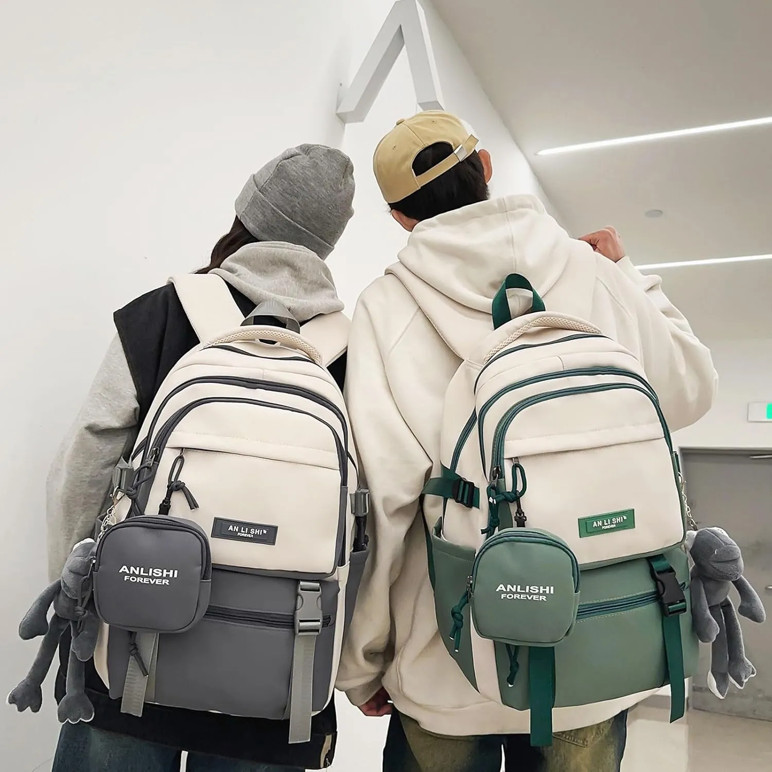Fashion Backpack with Cute Accessory 18.1 Inch Bookbags with Pendant Laptop Bag Casual Lightweight Travel Daypacks (Green)