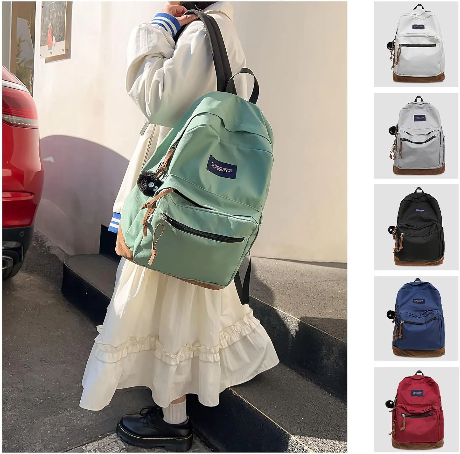 Fashion Backpack with Cute Accessory 18.1 Inch Bookbags with Pendant Laptop Bag Casual Lightweight Travel Daypacks (Green)