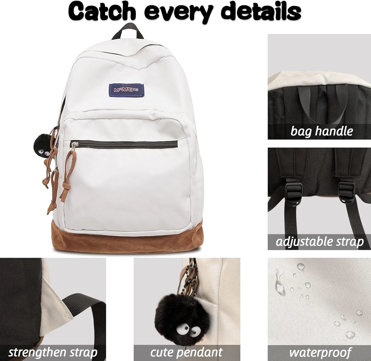 Fashion Backpack with Cute Accessory 18.1 Inch Bookbags with Pendant Laptop Bag Casual Lightweight Travel Daypacks (Grey)