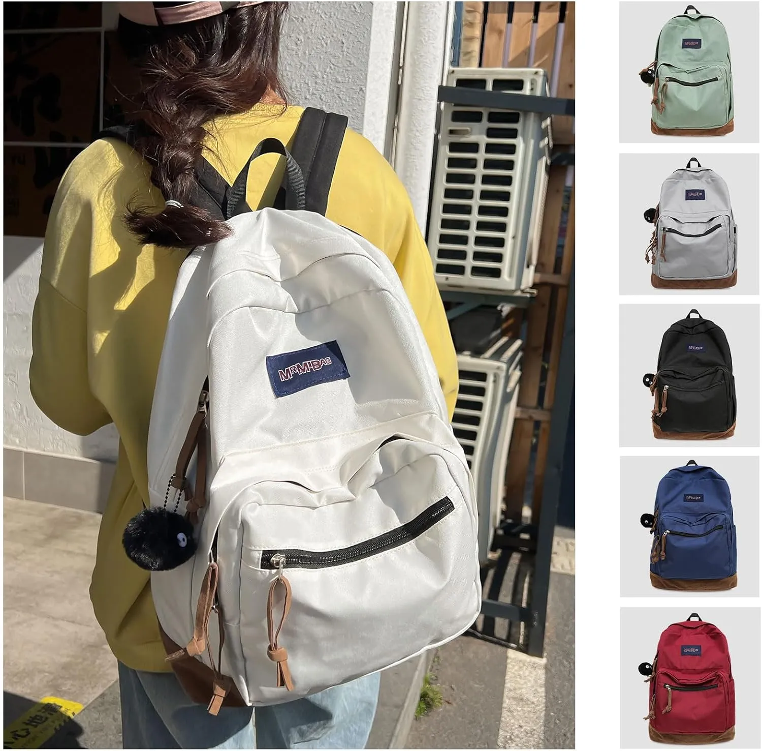 Fashion Backpack with Cute Accessory 18.1 Inch Bookbags with Pendant Laptop Bag Casual Lightweight Travel Daypacks (Grey)