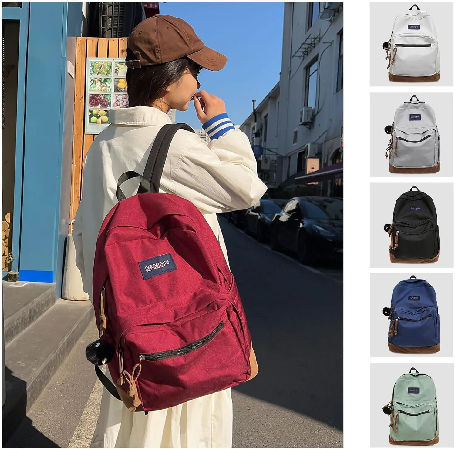 Fashion Backpack with Cute Accessory 18.1 Inch Bookbags with Pendant Laptop Bag Casual Lightweight Travel Daypacks (Red)