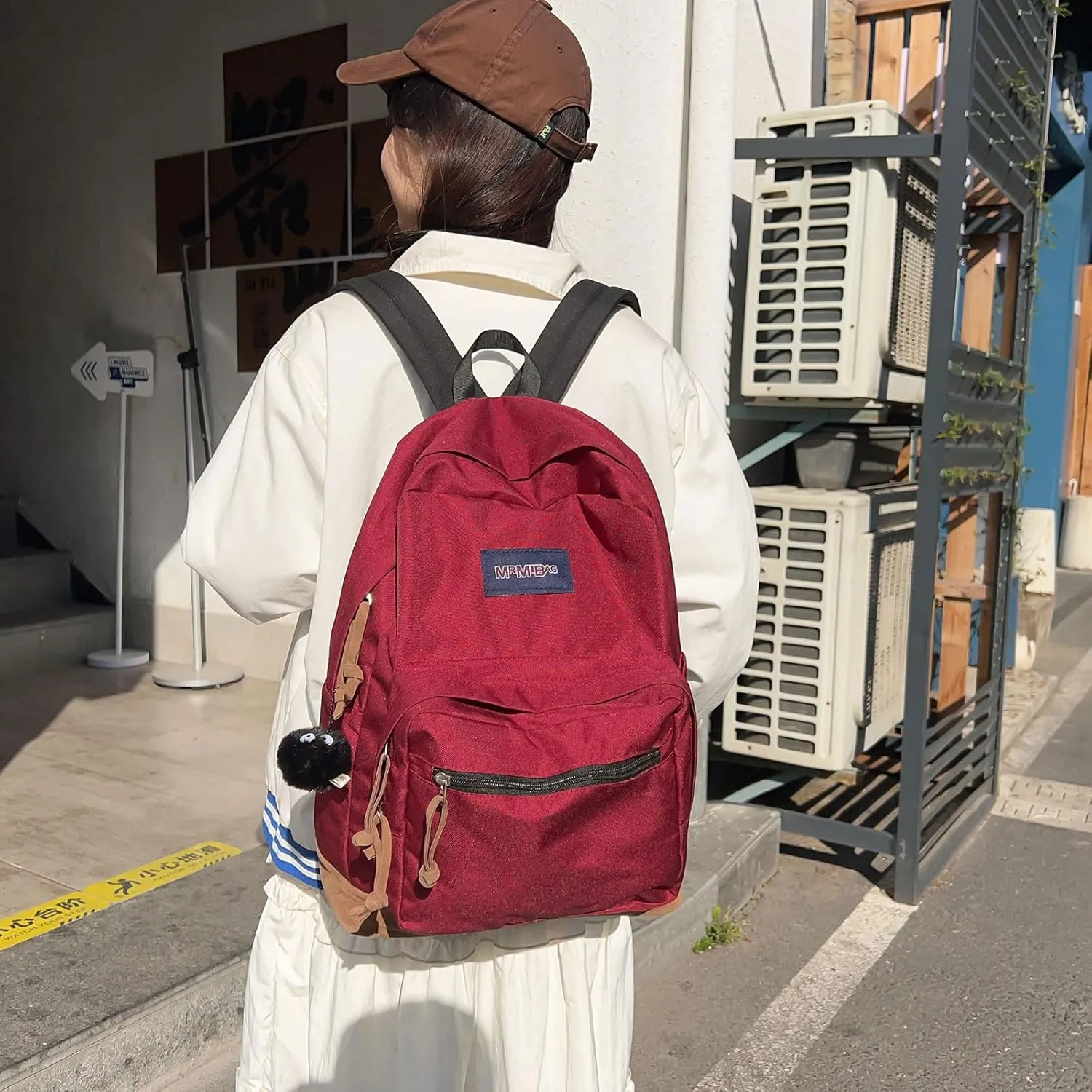Fashion Backpack with Cute Accessory 18.1 Inch Bookbags with Pendant Laptop Bag Casual Lightweight Travel Daypacks (Red)