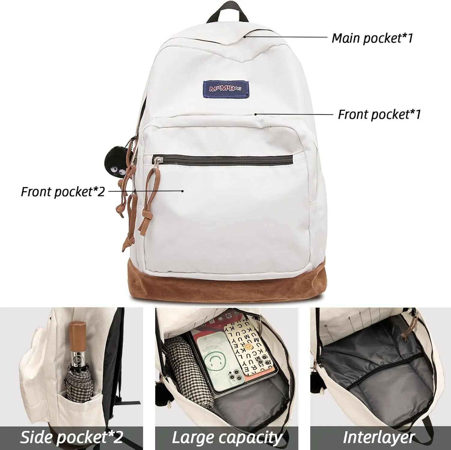 Fashion Backpack with Cute Accessory 18.1 Inch Bookbags with Pendant Laptop Bag Casual Lightweight Travel Daypacks (Red)