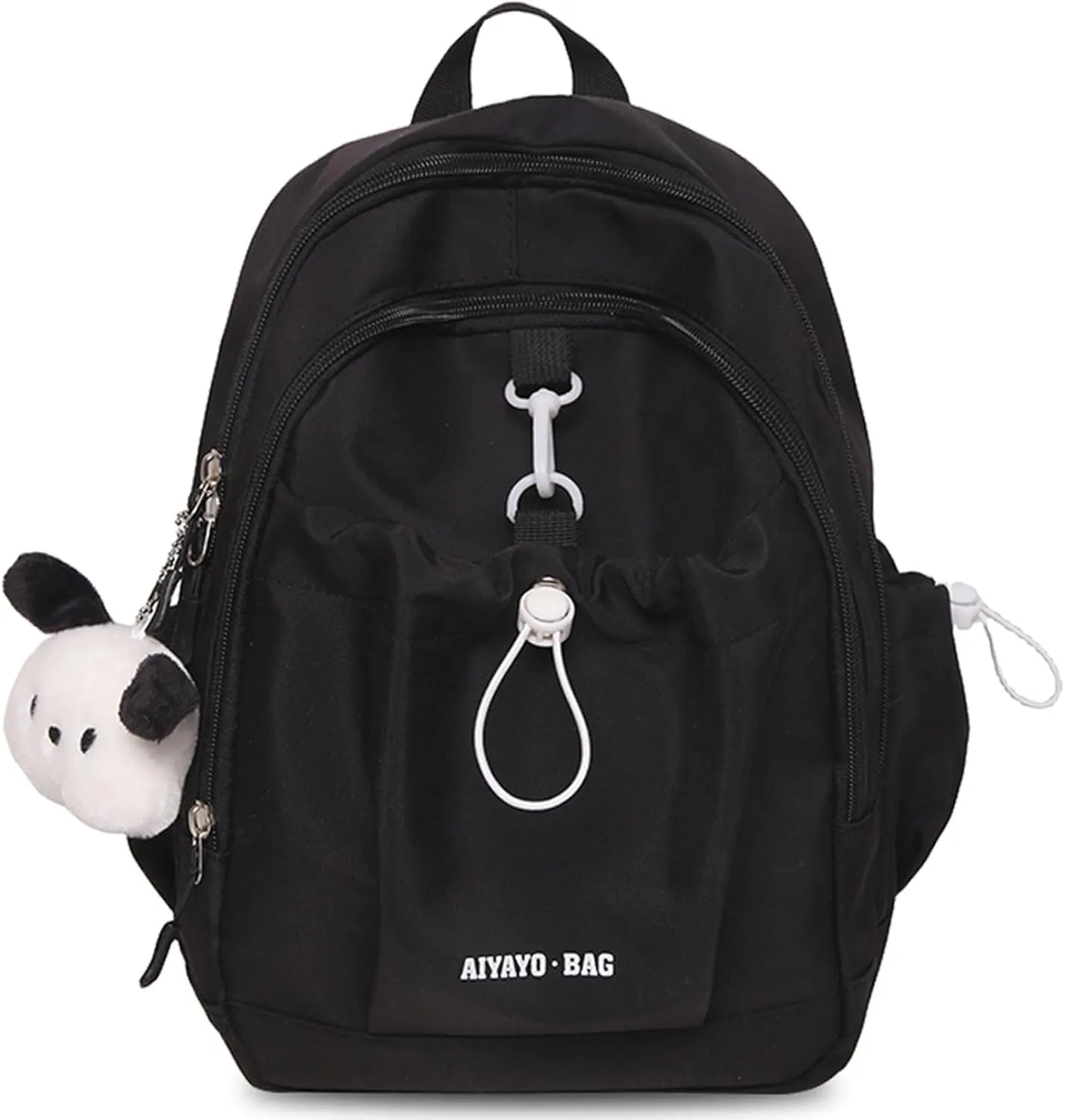 Fashion Backpack with Cute Accessory Casual Bookbags with Pendant Laptop Bag Lightweight Travel Daypacks (Black)