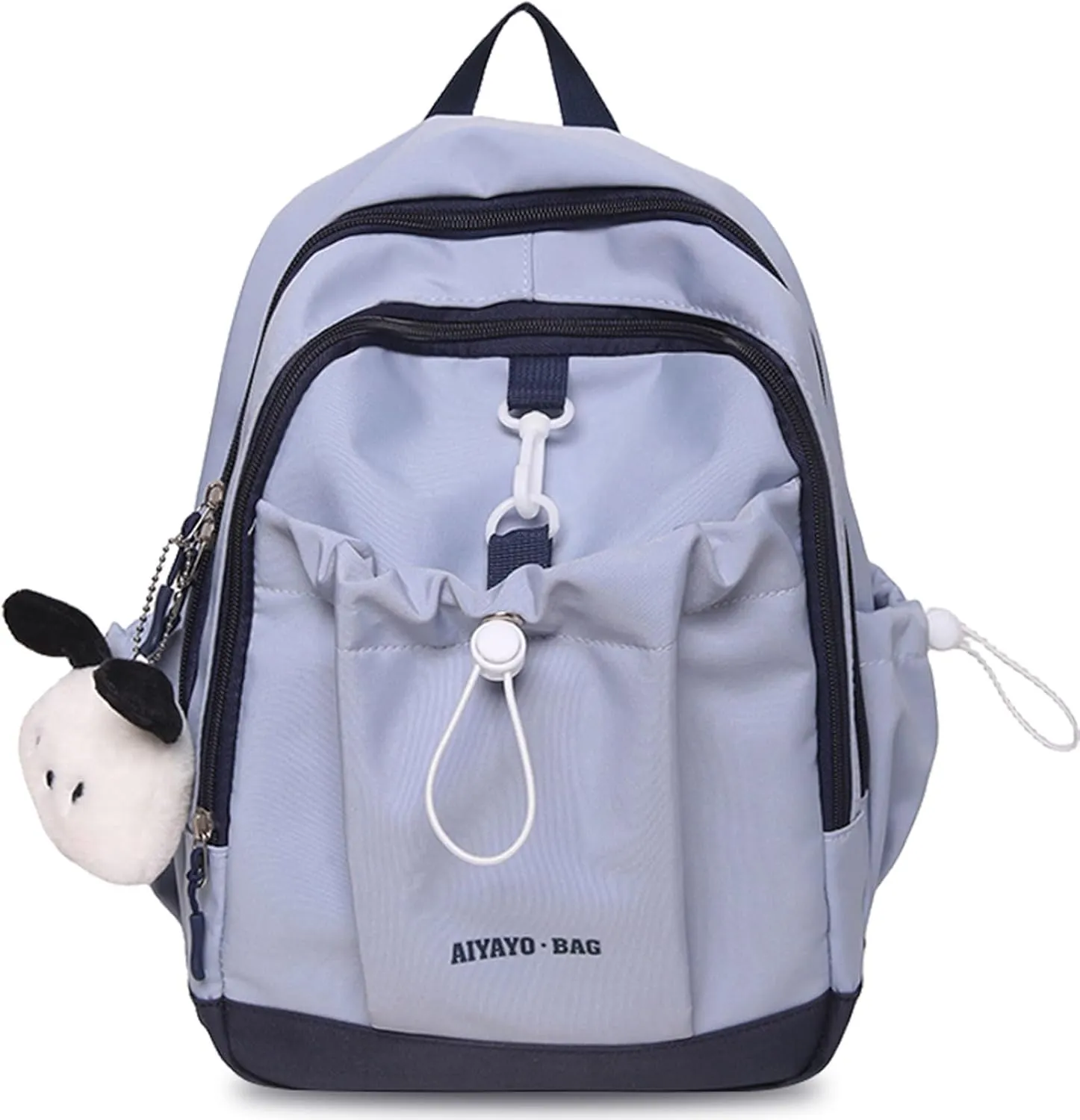 Fashion Backpack with Cute Accessory Casual Bookbags with Pendant Laptop Bag Lightweight Travel Daypacks (Blue)