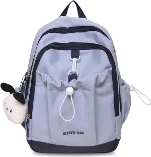 Fashion Backpack with Cute Accessory Casual Bookbags with Pendant Laptop Bag Lightweight Travel Daypacks (Blue)