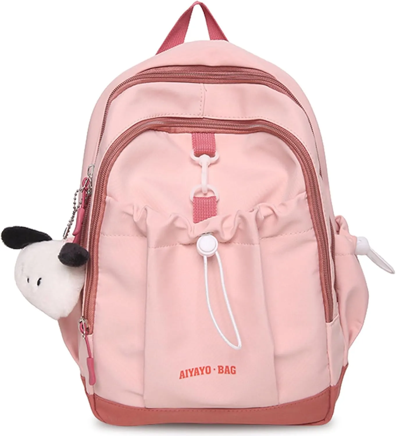 Fashion Backpack with Cute Accessory Casual Bookbags with Pendant Laptop Bag Lightweight Travel Daypacks (Pink)