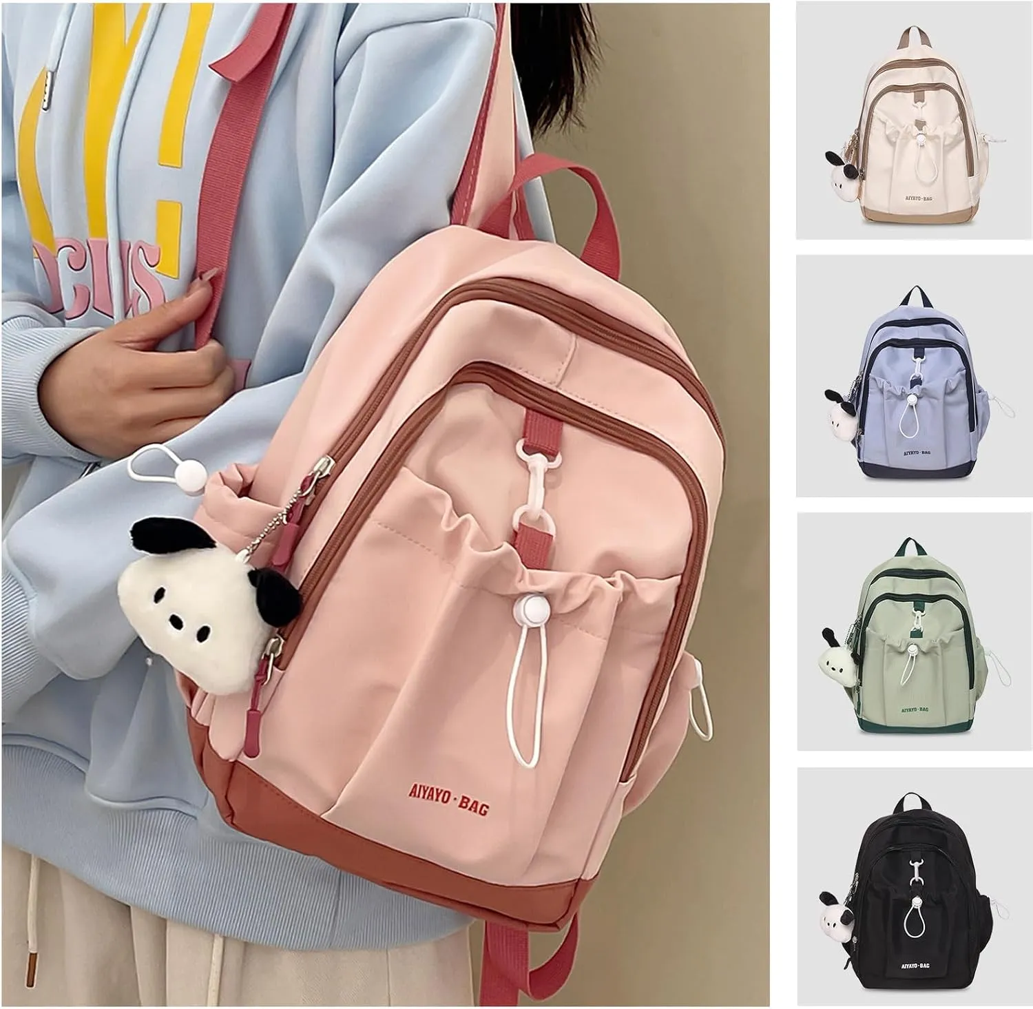 Fashion Backpack with Cute Accessory Casual Bookbags with Pendant Laptop Bag Lightweight Travel Daypacks (Pink)