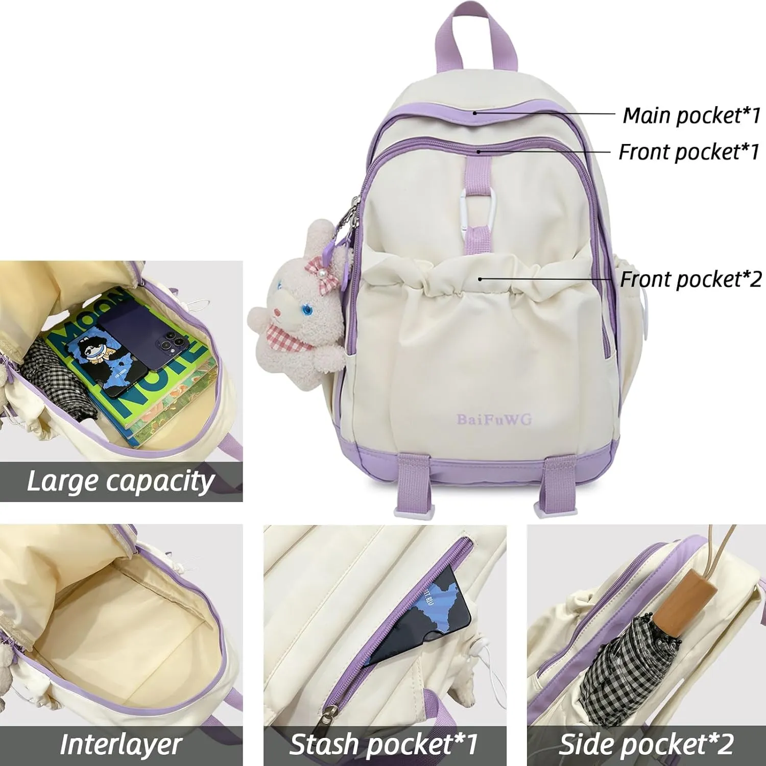 Fashion Backpack with Cute Accessory Casual Bookbags with Pendant Laptop Bag Lightweight Travel Daypacks (Red)