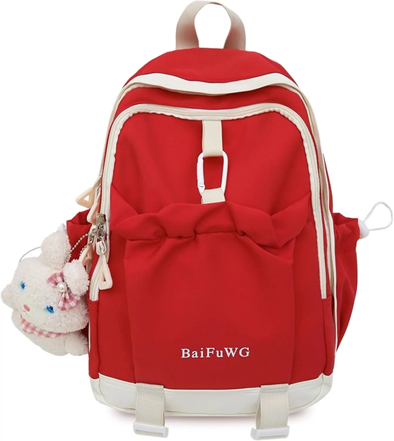 Fashion Backpack with Cute Accessory Casual Bookbags with Pendant Laptop Bag Lightweight Travel Daypacks (Red)