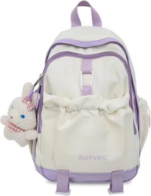 Fashion Backpack with Cute Accessory Casual Bookbags with Pendant Laptop Bag Lightweight Travel Daypacks (Red)