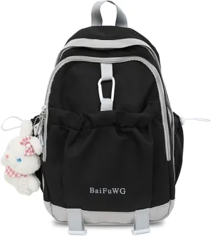 Fashion Backpack with Cute Accessory Casual Bookbags with Pendant Laptop Bag Lightweight Travel Daypacks (Red)