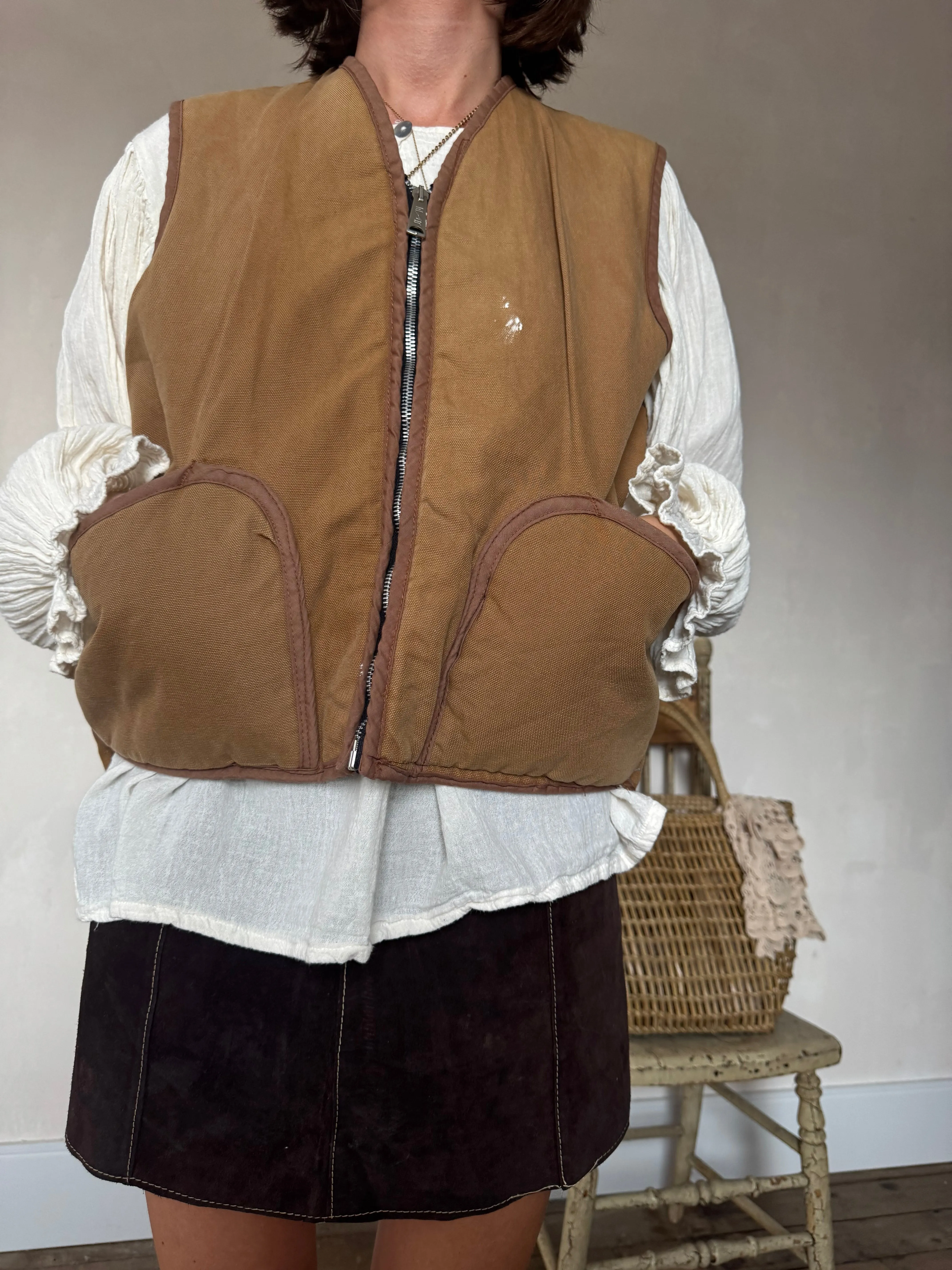 Faux Shearling Lined Canvas Vest