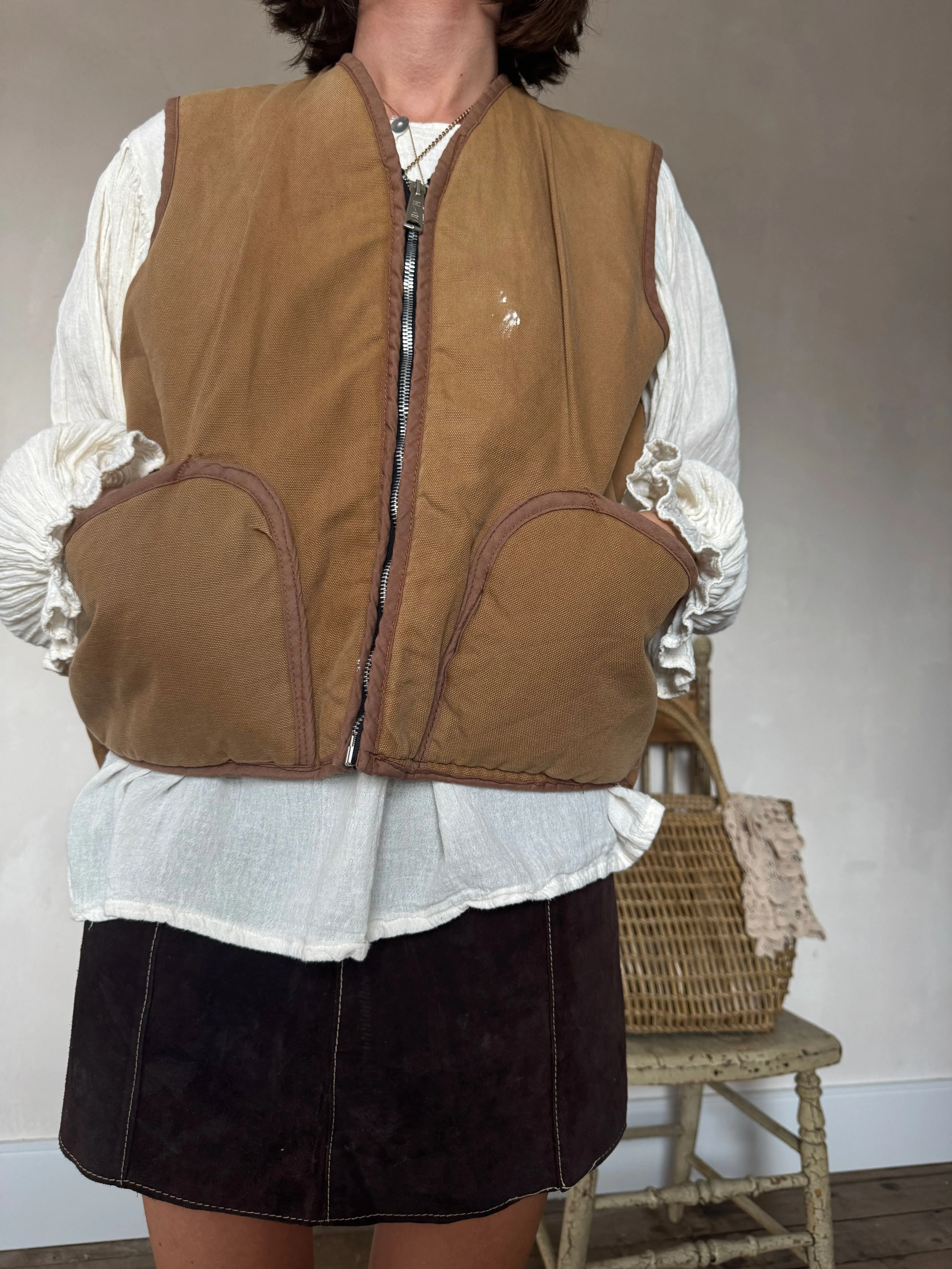 Faux Shearling Lined Canvas Vest