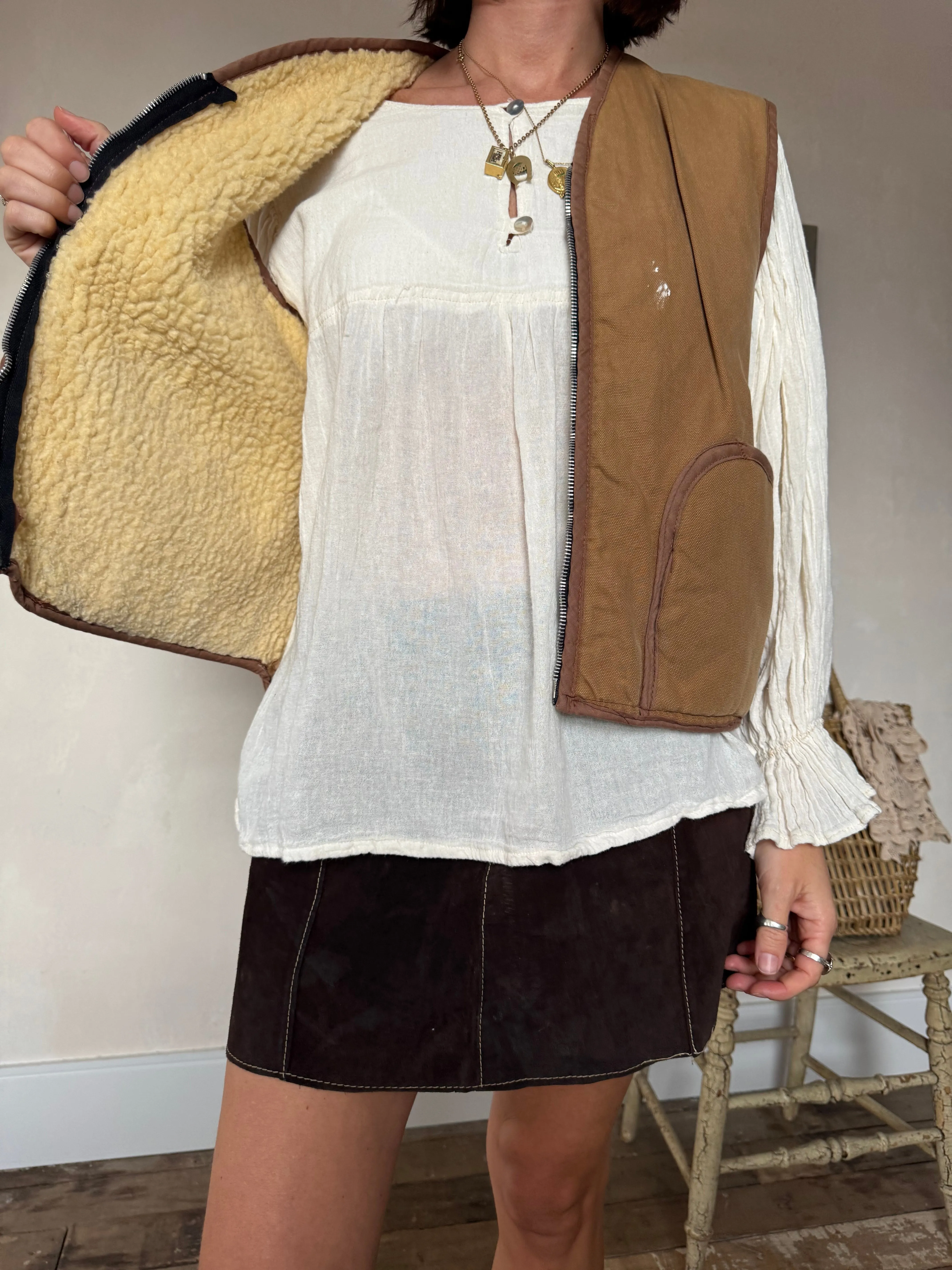 Faux Shearling Lined Canvas Vest