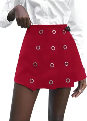 Floerns Women's High Waisted Eyelet Decor Skorts Casual Asymmetrical Hem Shorts