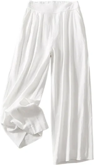 FZYLQY Women Cotton Linen Pants Casual Wide Leg Palazzo Pants High Waist Loose Capri Pants 2025 Summer Trousers with Pockets