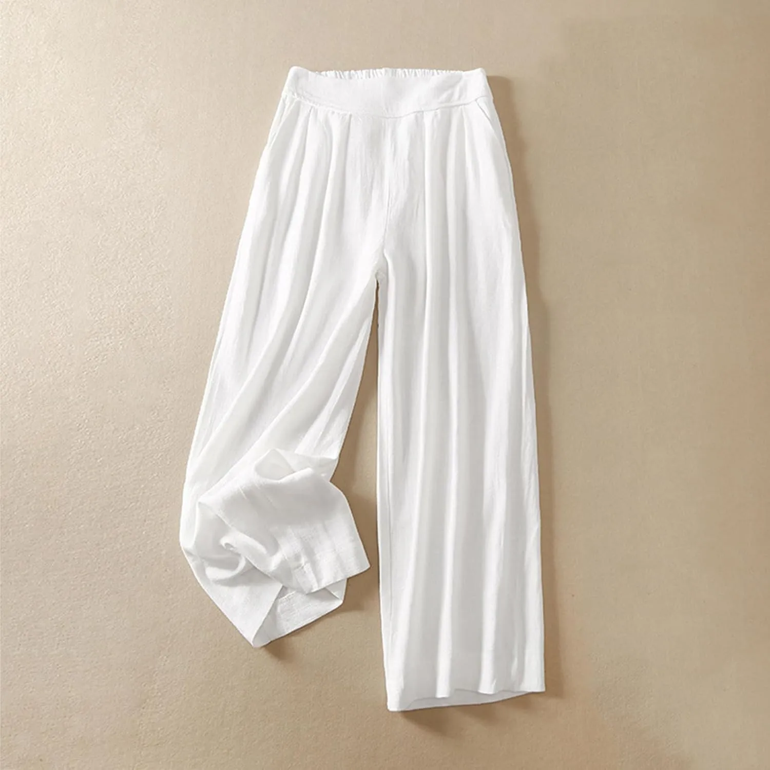 FZYLQY Women Cotton Linen Pants Casual Wide Leg Palazzo Pants High Waist Loose Capri Pants 2025 Summer Trousers with Pockets