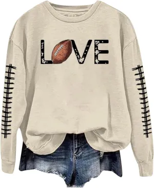 Game Day Sweatshirt Women Heart Football Graphic Sweatshirt Fall Long Sleeve Pullover Tops Football Mom Sweatshirt