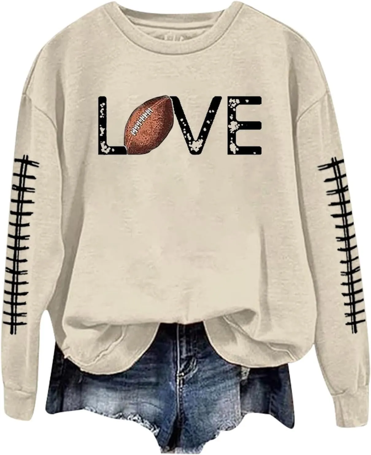 Game Day Sweatshirt Women Heart Football Graphic Sweatshirt Fall Long Sleeve Pullover Tops Football Mom Sweatshirt