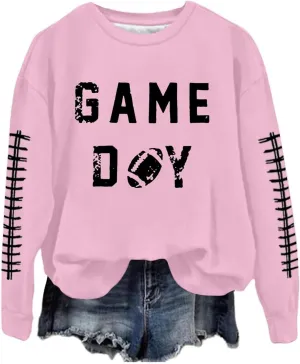Game Day Sweatshirt Women Heart Football Graphic Sweatshirt Fall Long Sleeve Pullover Tops Football Mom Sweatshirt