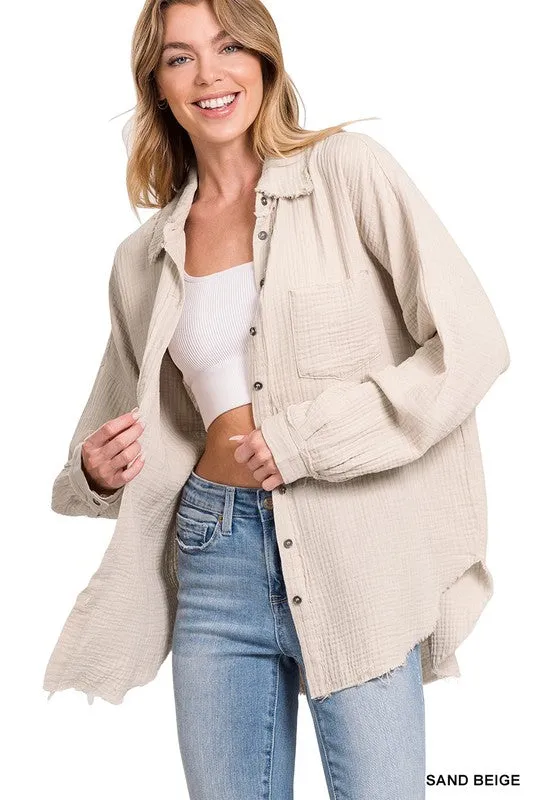 Gauze Button Up Top