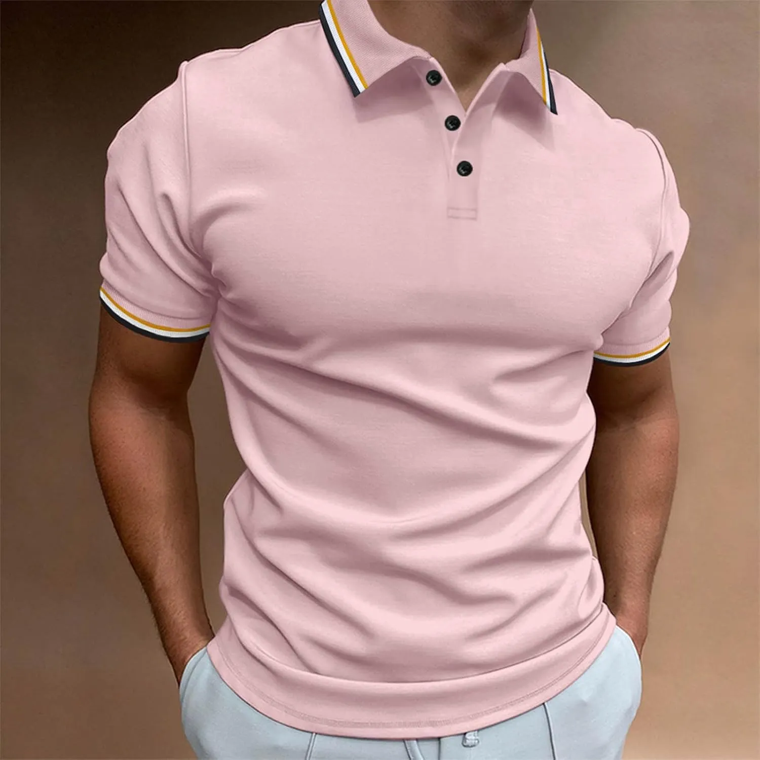generic Polos T Shirts for Men Performance Short Sleeve Classic Golf Tshirt Collared Moisture Wicking Tee Stylish Patchwork
