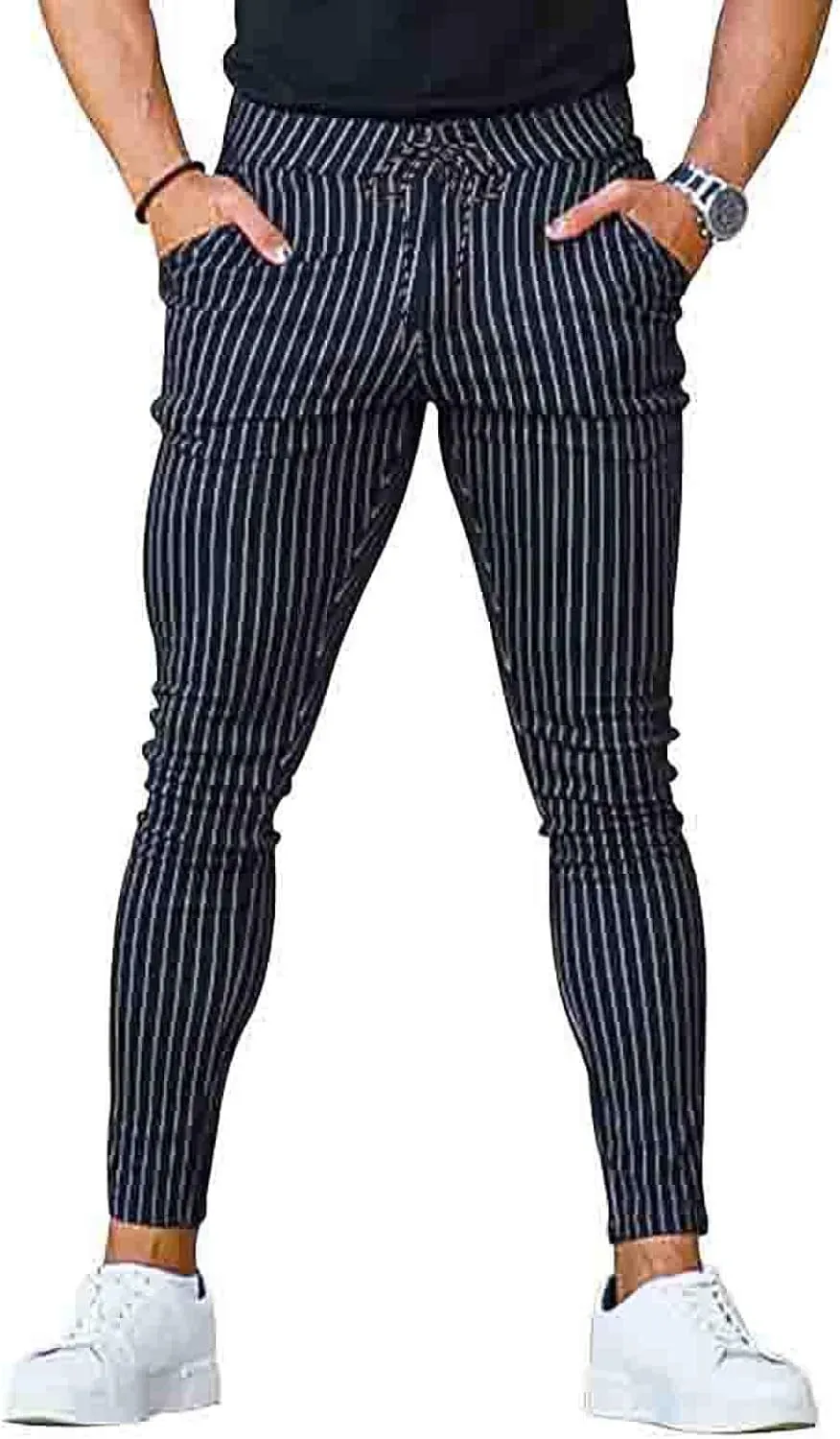 GIERIDUC Mens Casual Pants Relaxed Fit Husky Mens Elastic Waist Casual Mens Black Slim Fit Trousers Best Dress Pants for Men