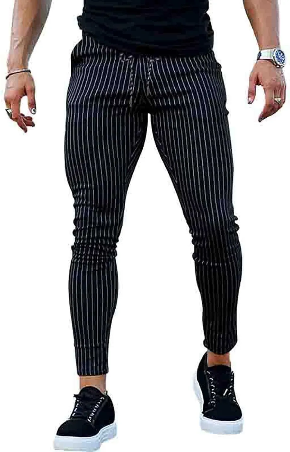 GIERIDUC Mens Casual Pants Relaxed Fit Husky Mens Elastic Waist Casual Mens Black Slim Fit Trousers Best Dress Pants for Men