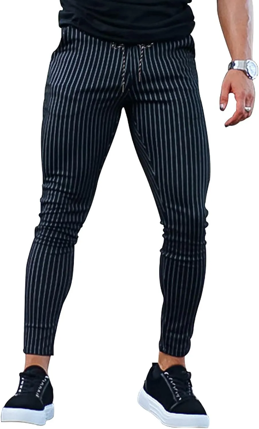 GIERIDUC Mens Casual Pants Relaxed Fit Husky Mens Elastic Waist Casual Mens Black Slim Fit Trousers Best Dress Pants for Men
