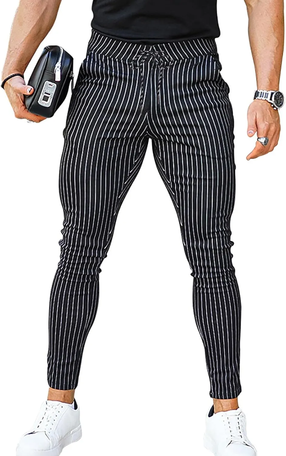 GIERIDUC Mens Casual Pants Relaxed Fit Husky Mens Elastic Waist Casual Mens Black Slim Fit Trousers Best Dress Pants for Men