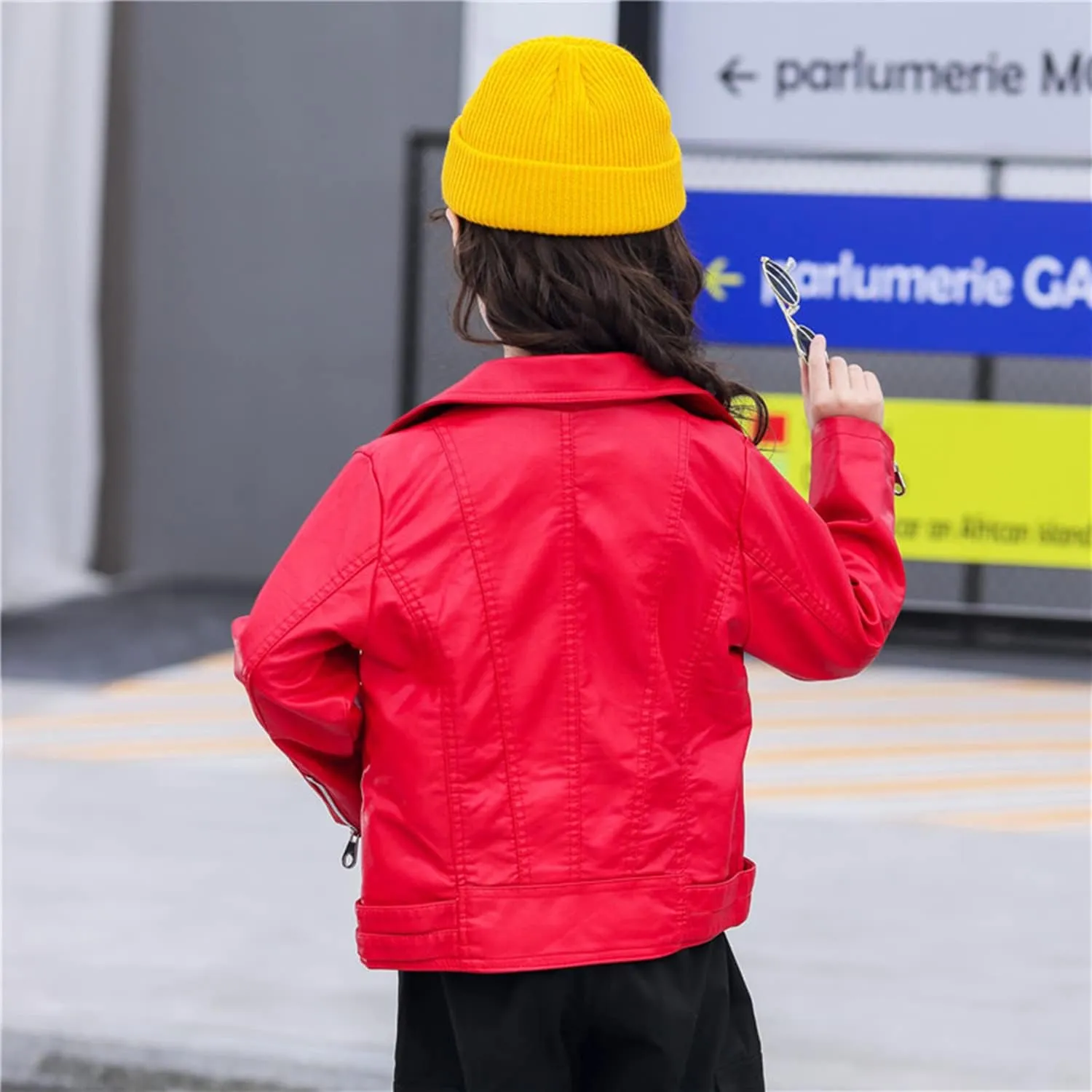 Girls Boys Biker Jacket Faux Leather Rivets Leather Motor Jacket For Kids 3-12Years