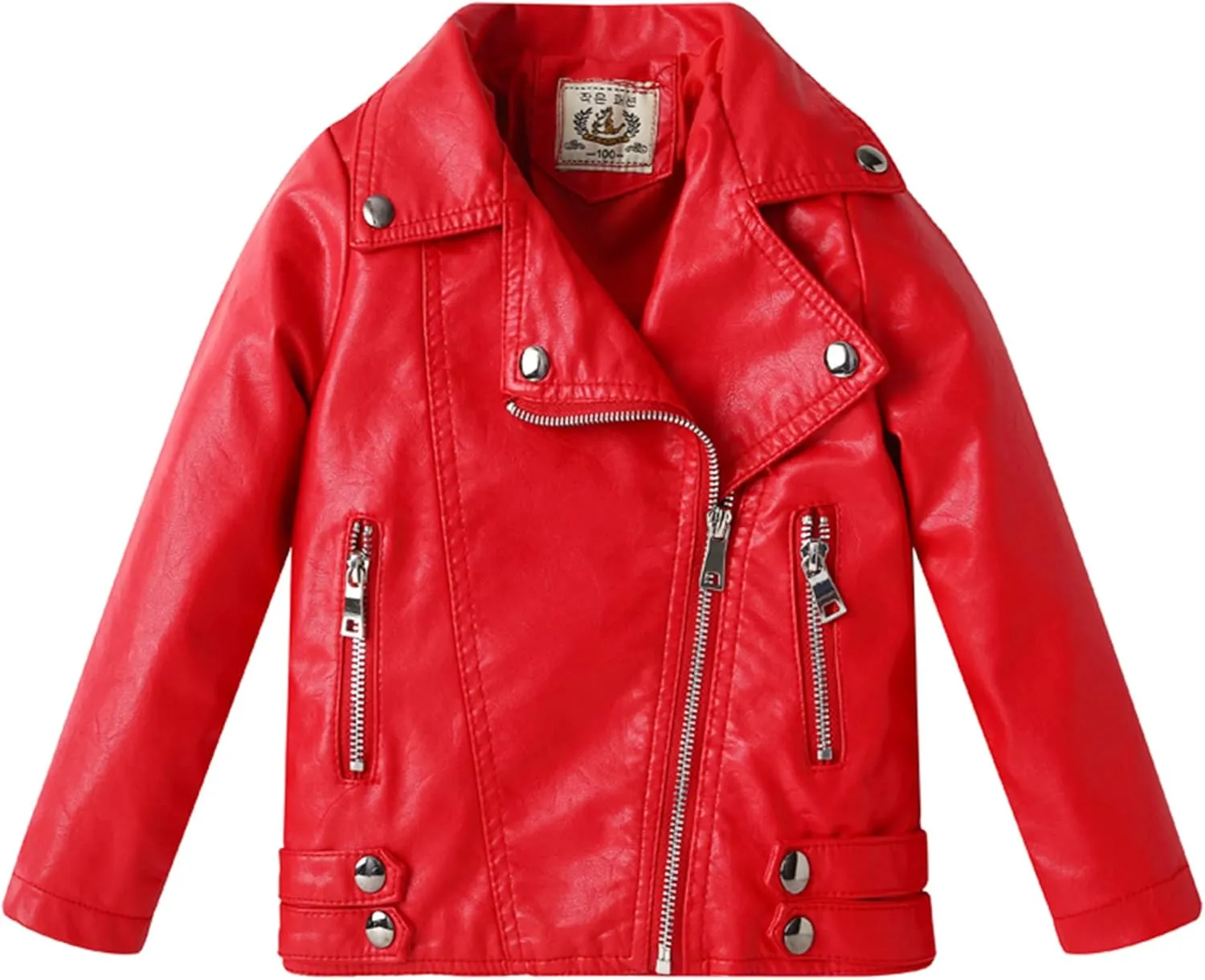 Girls Boys Biker Jacket Faux Leather Rivets Leather Motor Jacket For Kids 3-12Years