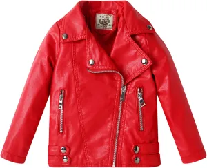 Girls Boys Biker Jacket Faux Leather Rivets Leather Motor Jacket For Kids 3-12Years