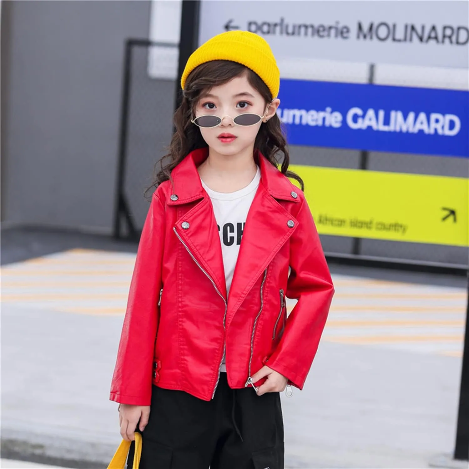 Girls Boys Biker Jacket Faux Leather Rivets Leather Motor Jacket For Kids 3-12Years