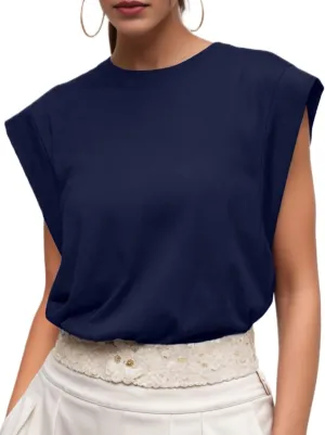 GRECERELLE Women 2025 Cap Sleeve Tops Summer Casual Tee Shirt Loose Crew Neck Basic Tank Trendy Work Vacation Outfits (S-2XL)