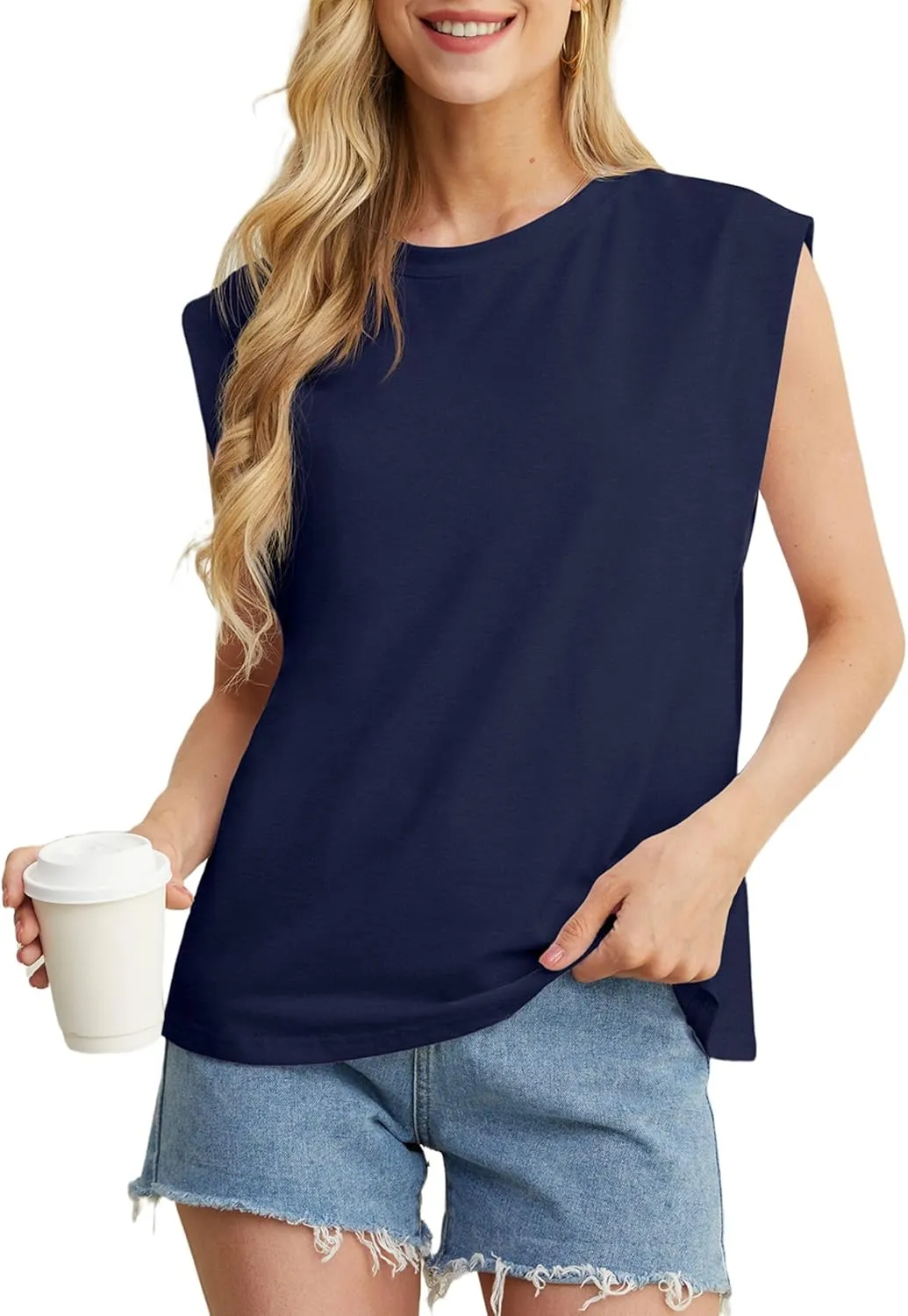 GRECERELLE Women 2025 Cap Sleeve Tops Summer Casual Tee Shirt Loose Crew Neck Basic Tank Trendy Work Vacation Outfits (S-2XL)
