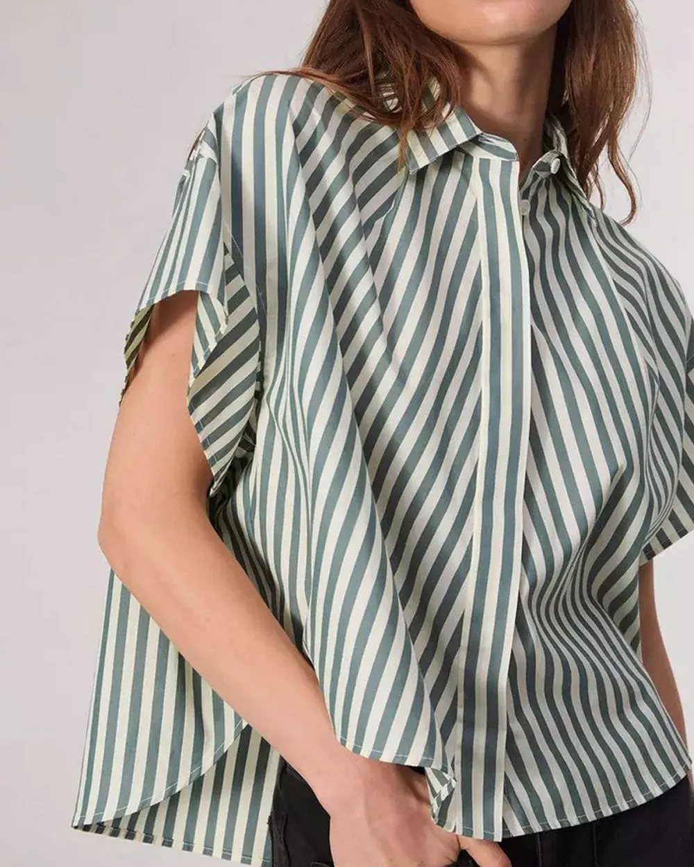 Green Stripe Martha Short Sleeve Poplin Shirt
