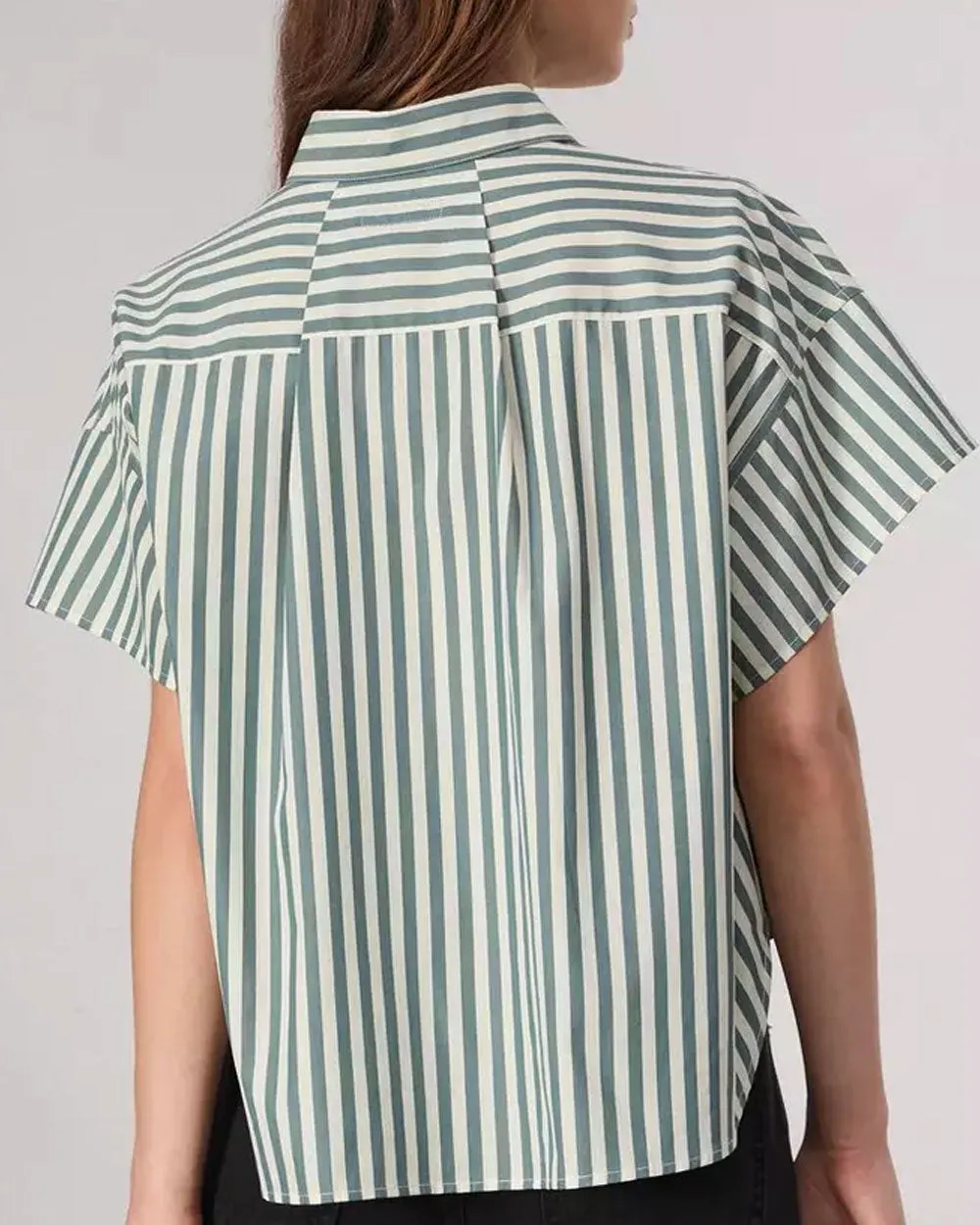 Green Stripe Martha Short Sleeve Poplin Shirt